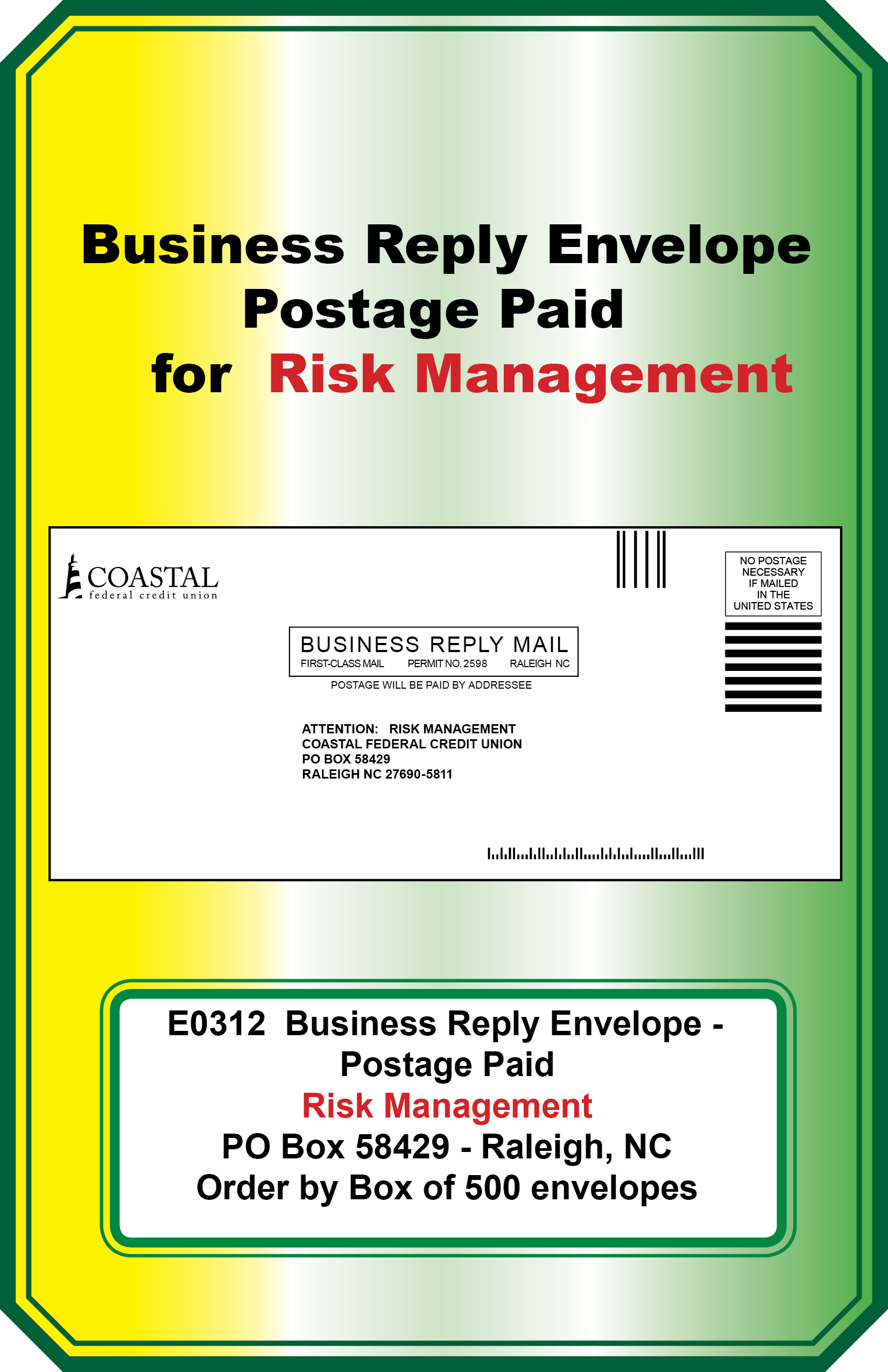 Business Reply Envelope (Risk Management)  (<b>Order By:Box of 500 envelopes<b>)